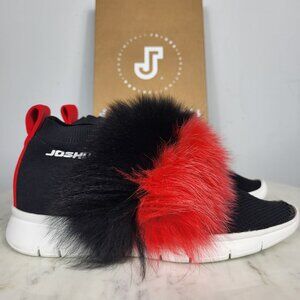 NWB~$345~JOSHUA*S~38/8~ITALY RED BLACK FOX FUR EXTRA LIGHT SNEAKERS SHOES BOOTS